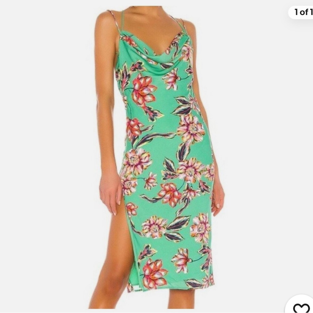 Michael Costello Revolve Bentley Dress Slip Green Tropical Floral